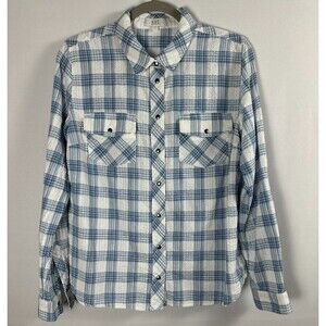 KUT from the Kloth Snap Front Western Shirt‎ L Blue White Plaid Coastal Cowgirl